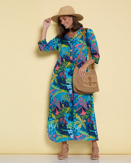 Santal Cotton Shirt Dress - Jungle Pop