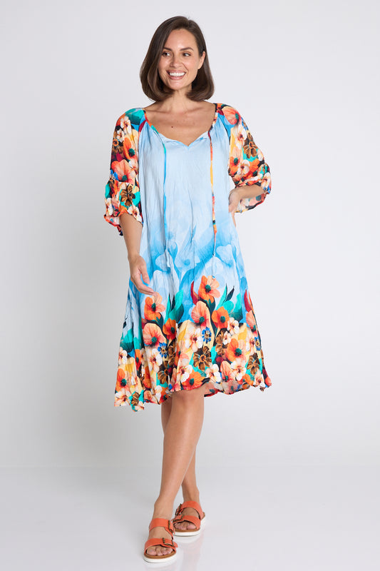 Kumasi Dress - Sky Blue Floral