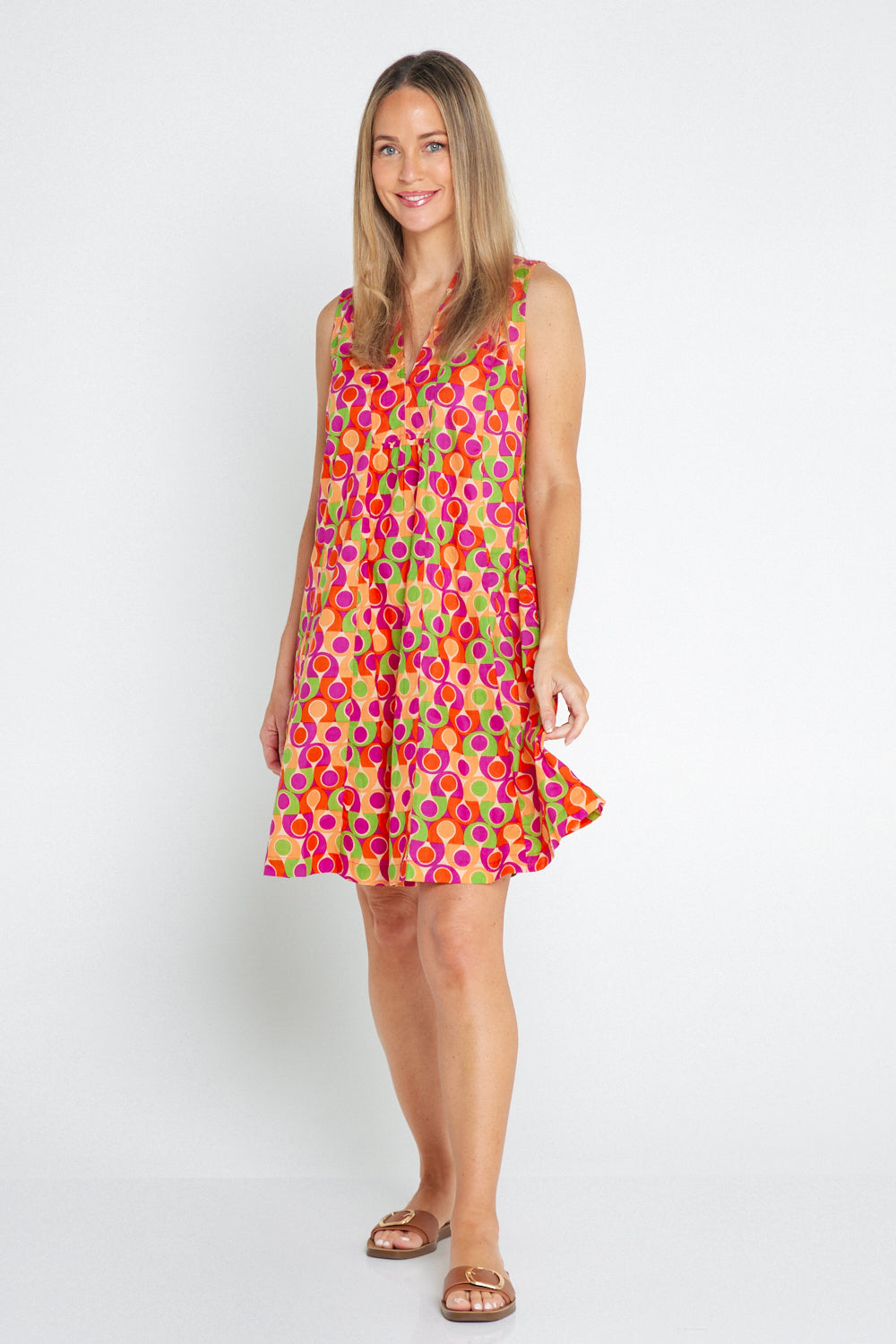 Melville Sleeveless Petite Cotton Dress - Papaya