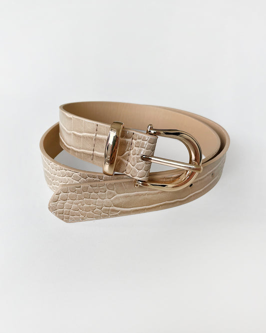 Metal Buckle Croc Jeans Belt - Light Camel/Gold