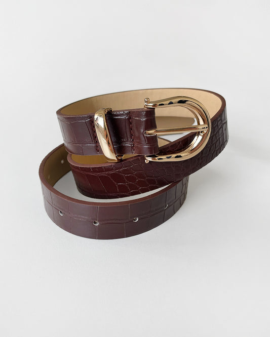 Metal Buckle Croc Jeans Belt - Choc/Gold