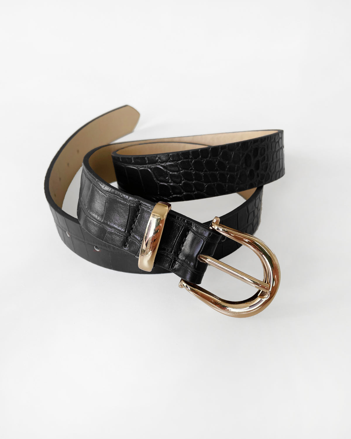Metal Buckle Croc Jeans Belt - Black/Gold