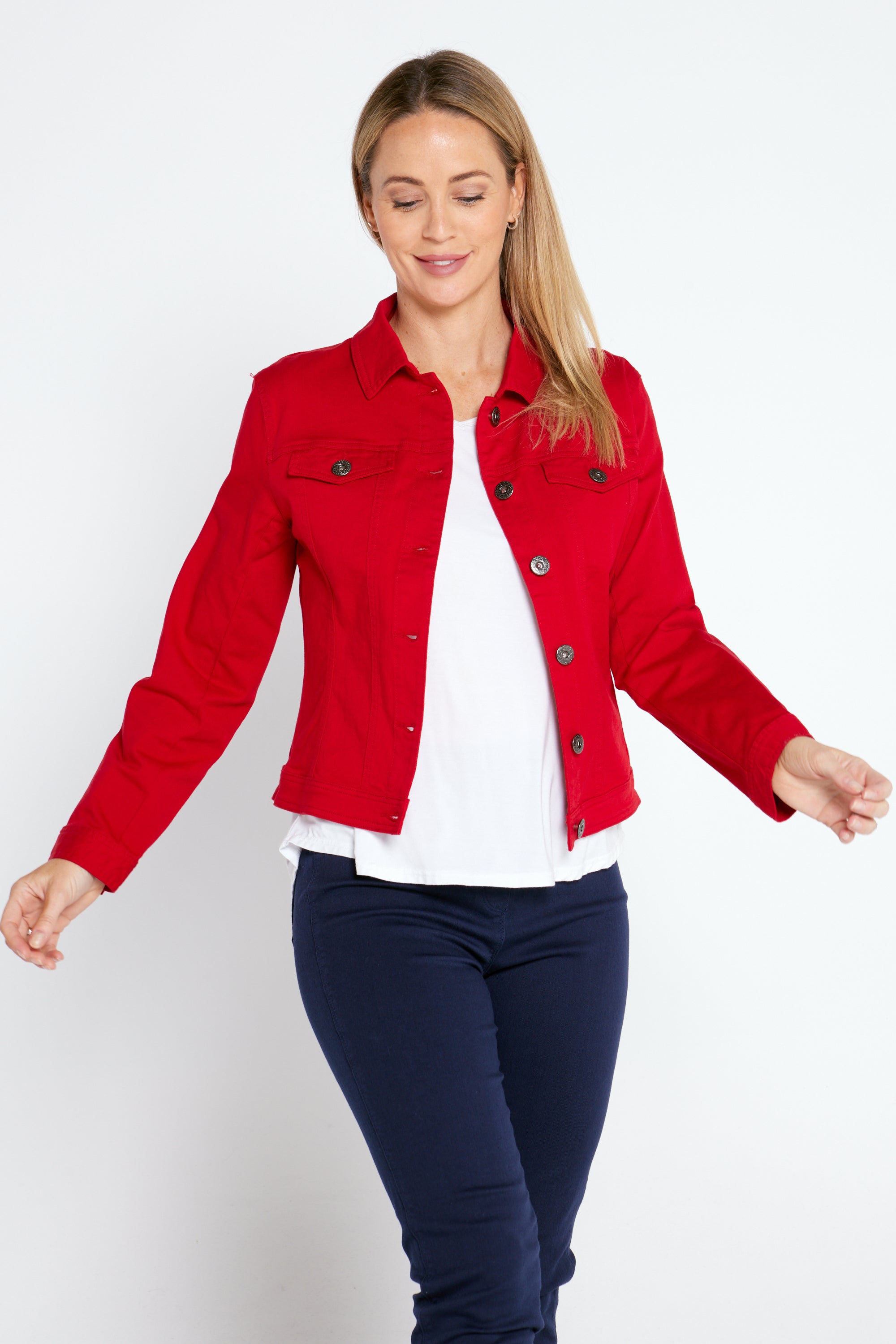 Red jean hot sale jacket womens