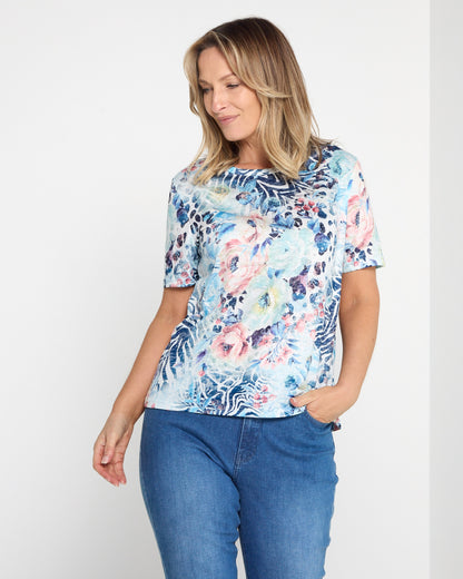 Callie Burnout Tee – Blue Floral