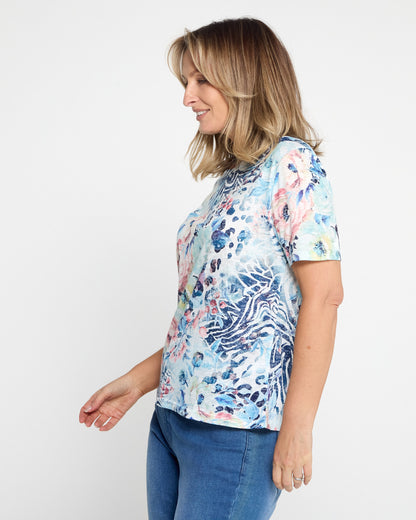 Callie Burnout Tee – Blue Floral