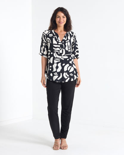 Langley V Neck Top - Monochrome