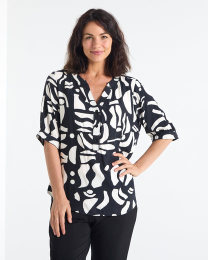 Langley V Neck Top - Monochrome
