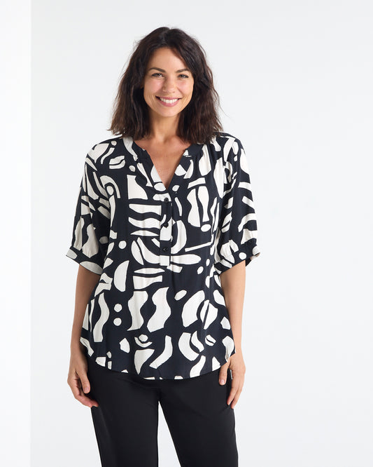 Langley V Neck Top - Monochrome