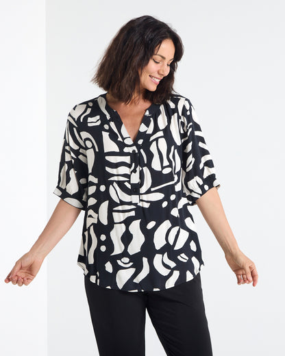 Langley V Neck Top - Monochrome