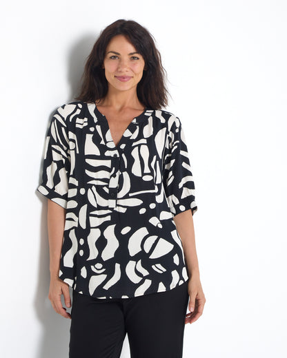 Langley V Neck Top - Monochrome