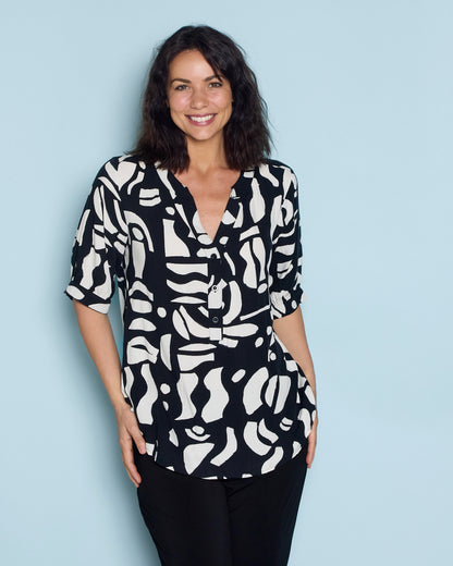 Langley V Neck Top - Monochrome