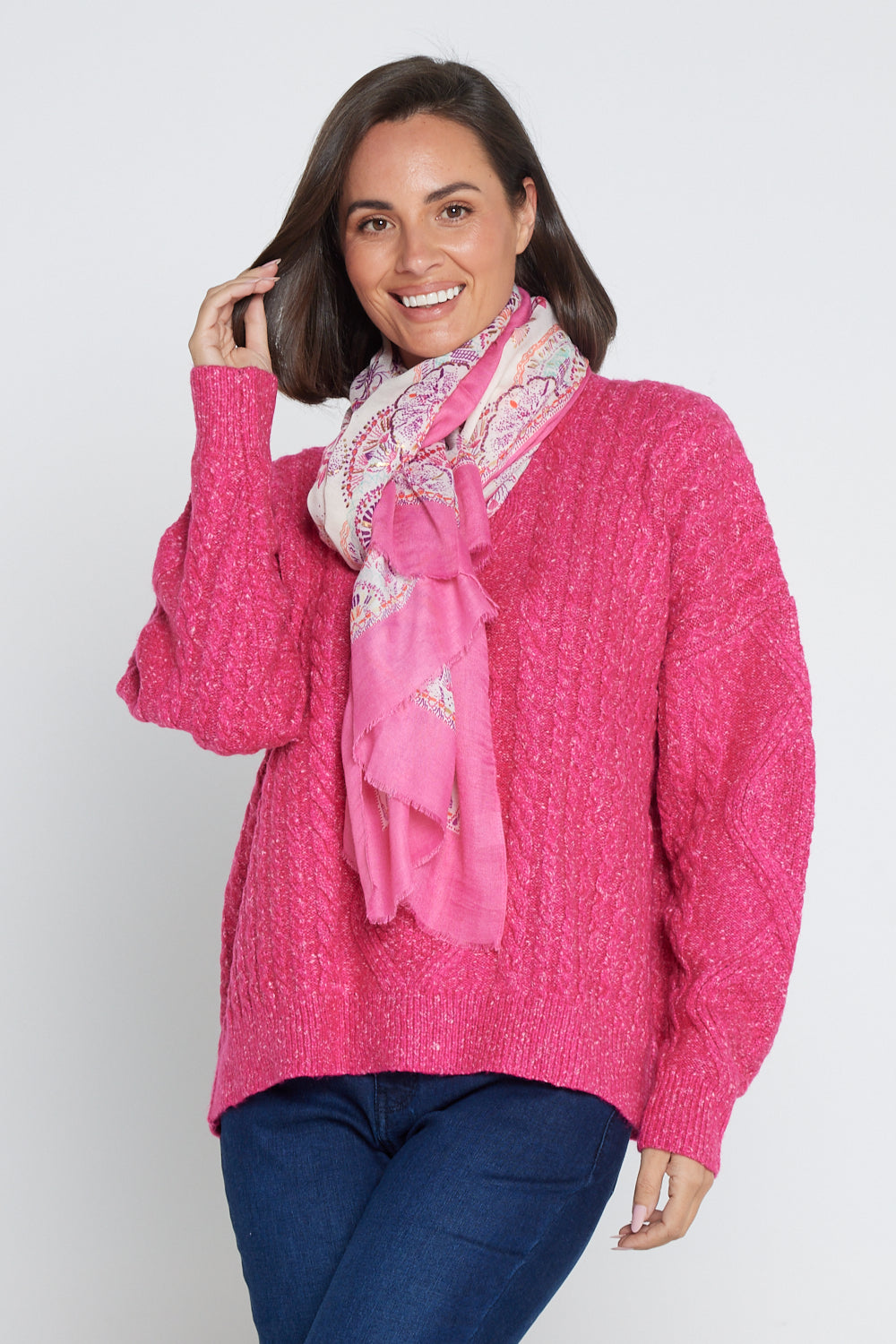 Miranda Cable Knit Jumper - Hot Pink