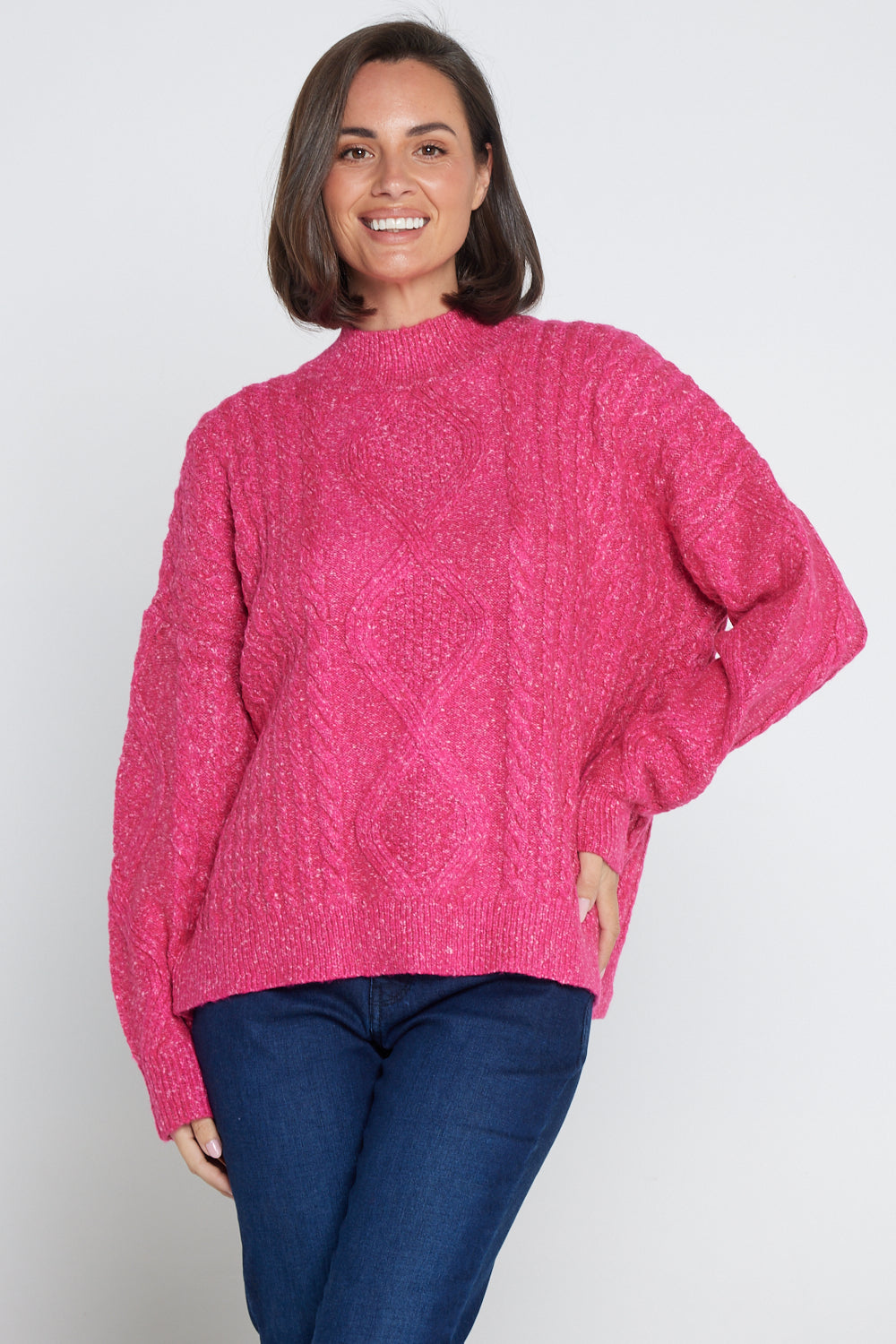 Miranda Cable Knit Jumper Hot Pink women knitwear sale TULIO Fashion