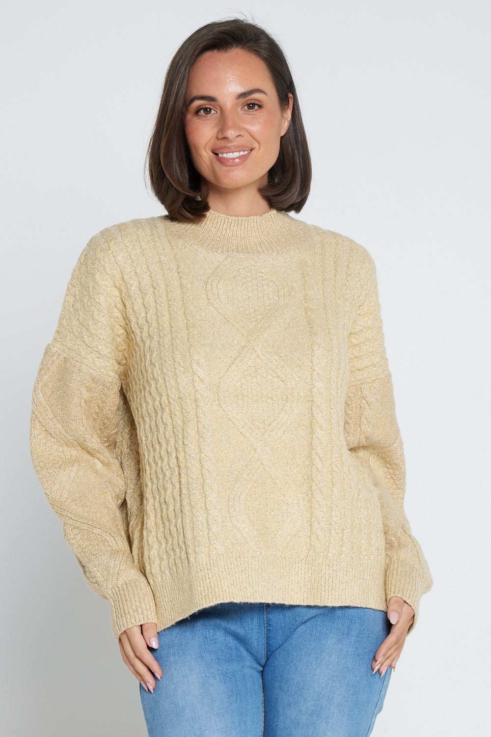 Miranda Cable Knit Jumper Sand womens knitwear on sale TULIO Fashion
