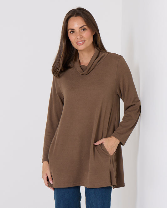 Lina Cowl Knit Tunic - Mocha