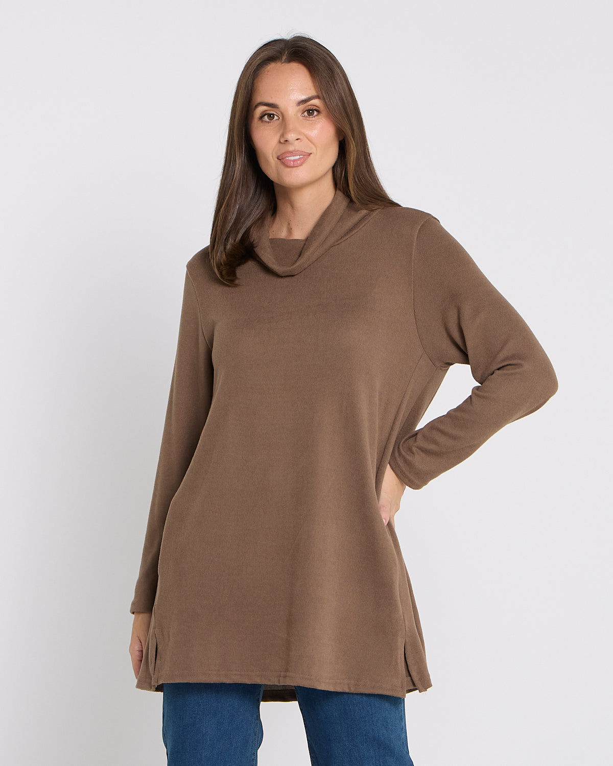 Lina Cowl Knit Tunic - Mocha