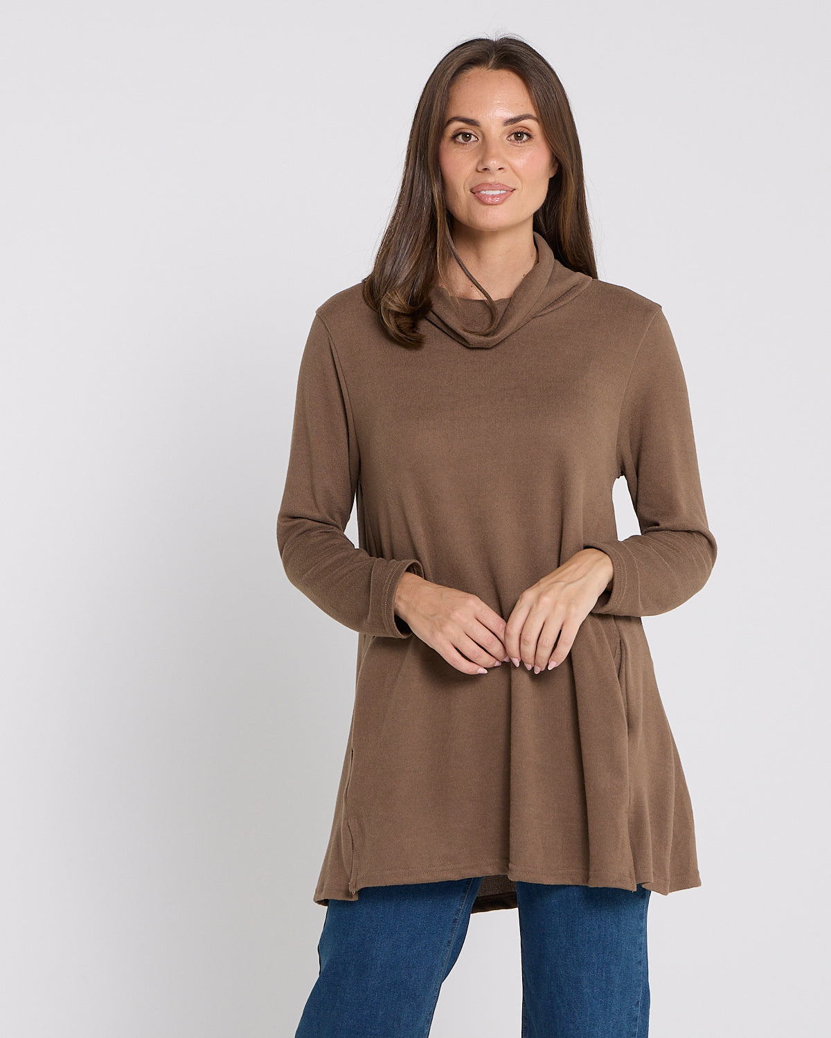 Lina Cowl Knit Tunic - Mocha