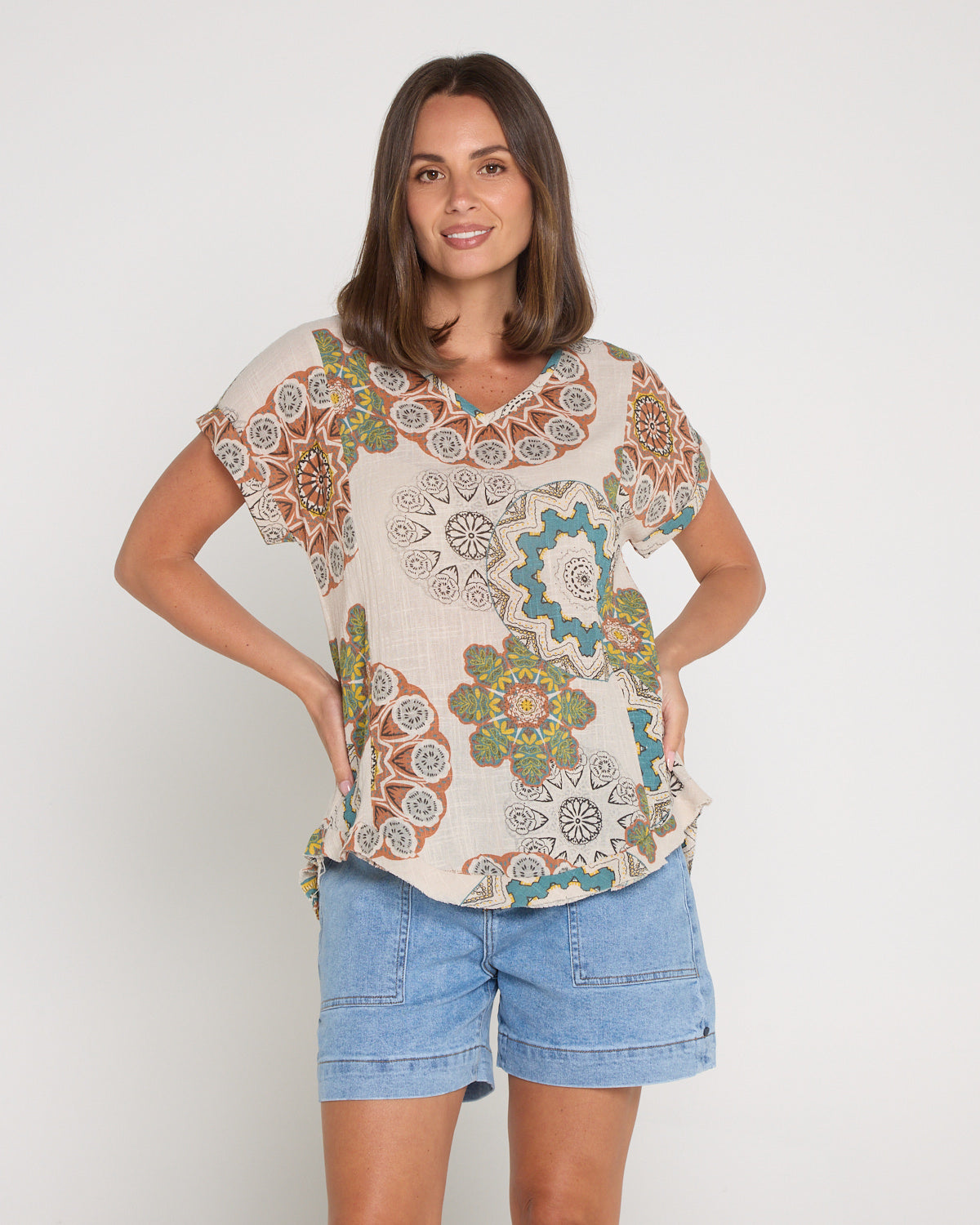 Mojave Linen Top - Desert Sand Blooms