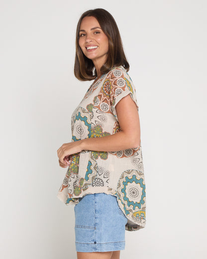 Mojave Linen Top - Desert Sand Blooms