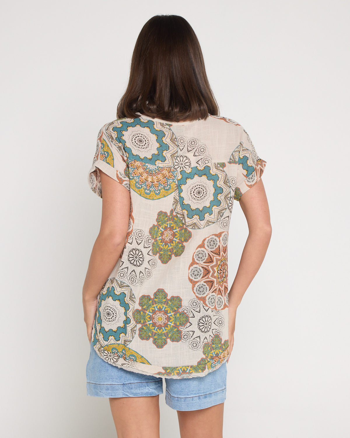 Mojave Linen Top - Desert Sand Blooms