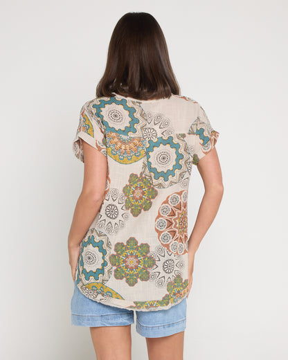 Mojave Linen Top - Desert Sand Blooms
