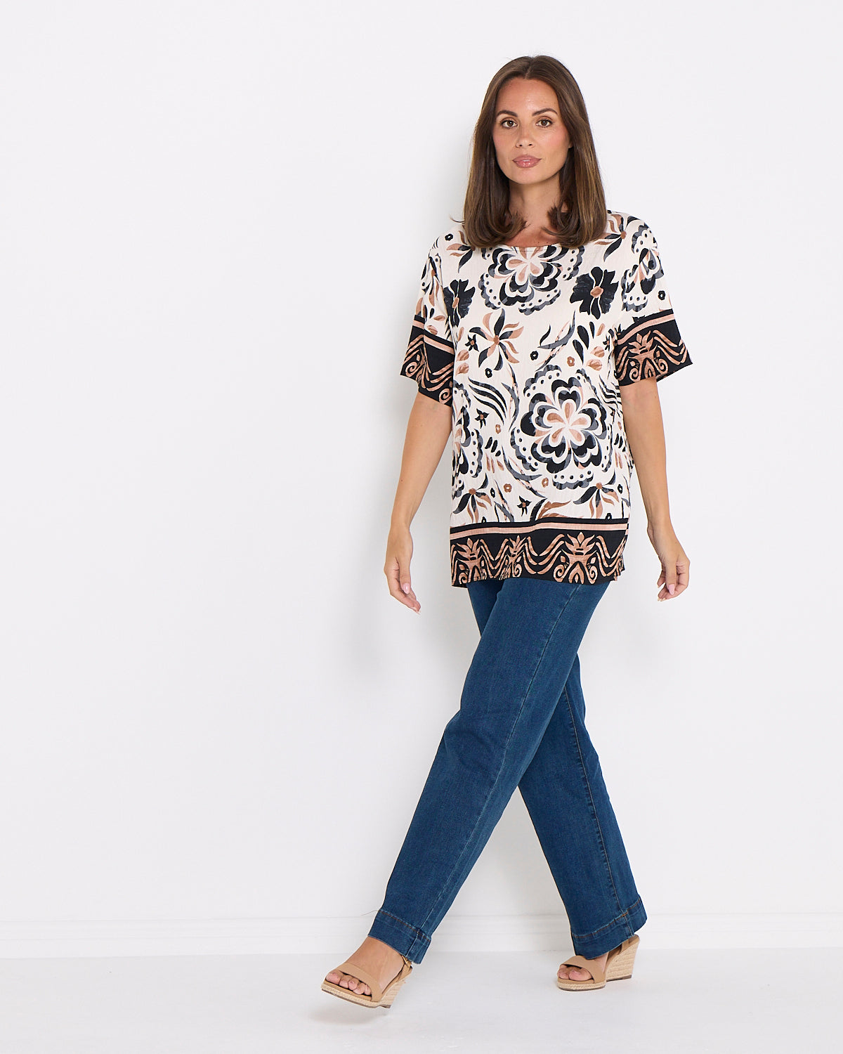 Mosman Top - Ivory Latte Floral