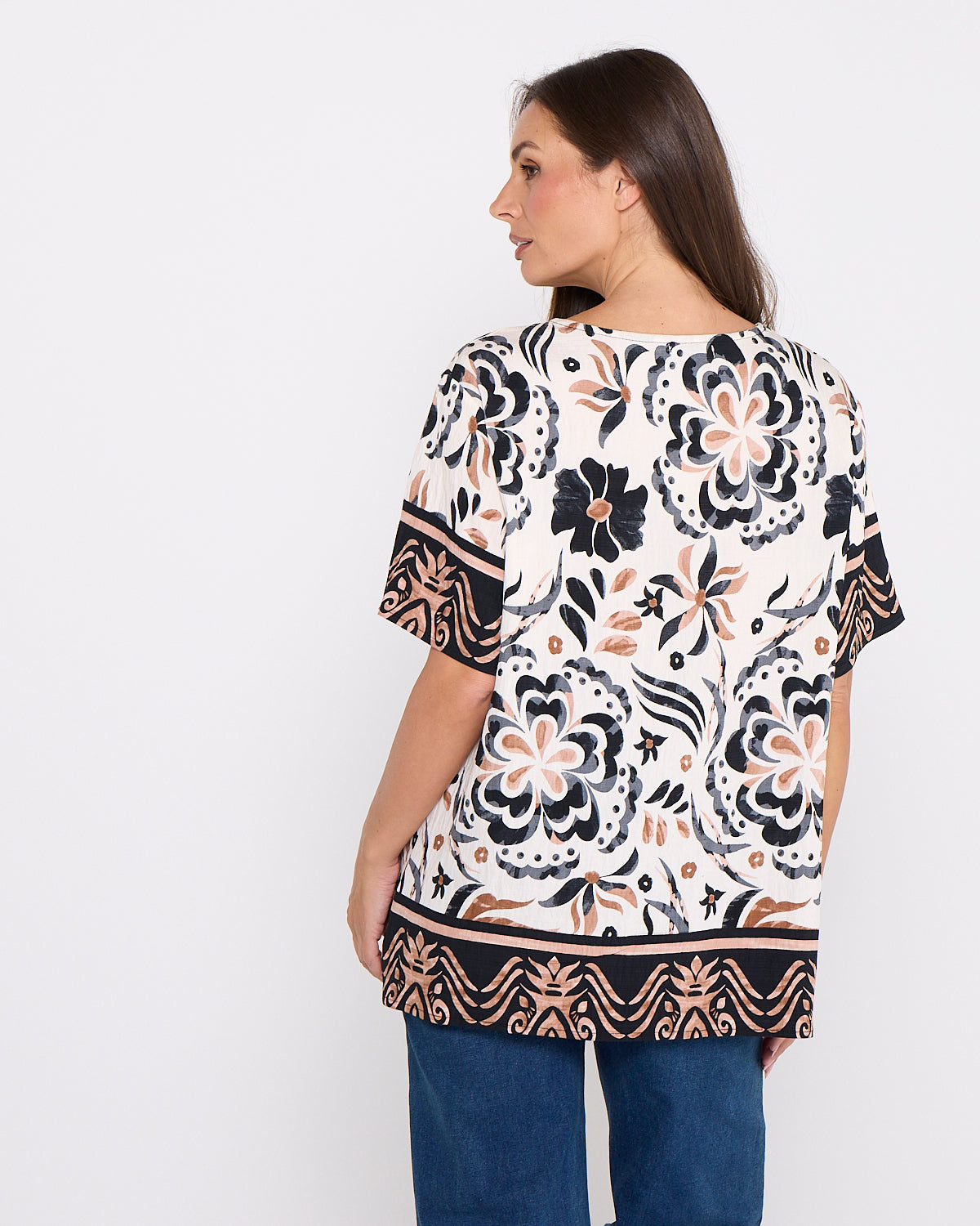 Mosman Top - Ivory Latte Floral