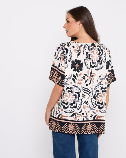 Mosman Top - Ivory Latte Floral