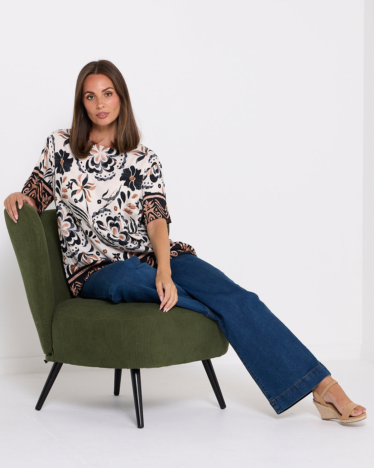 Mosman Top - Ivory Latte Floral