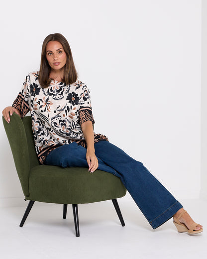 Mosman Top - Ivory Latte Floral