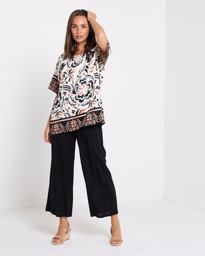 Mosman Top - Ivory Latte Floral