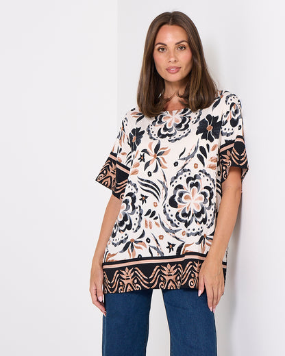 Mosman Top - Ivory Latte Floral