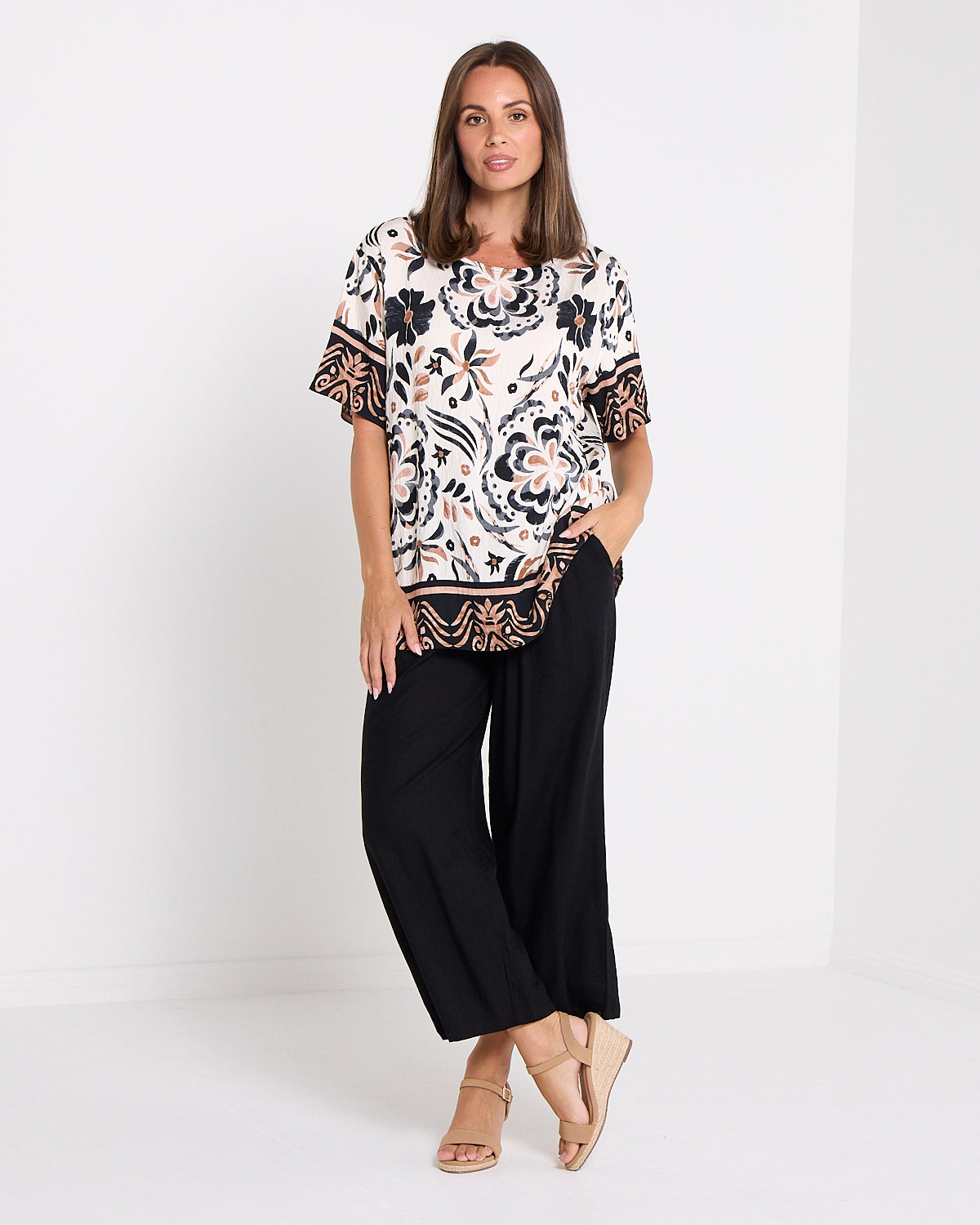 Mosman Top - Ivory Latte Floral