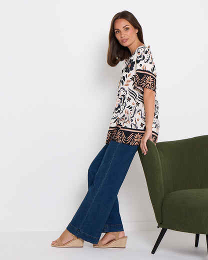 Mosman Top - Ivory Latte Floral