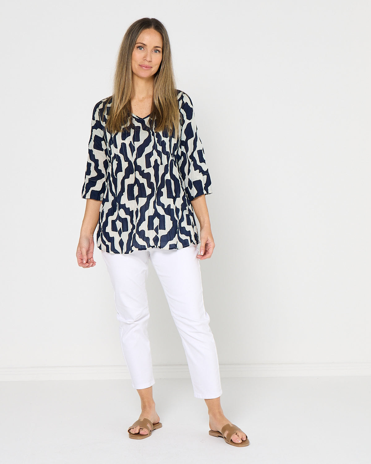 Tina Pleated Top - Bold Art Navy