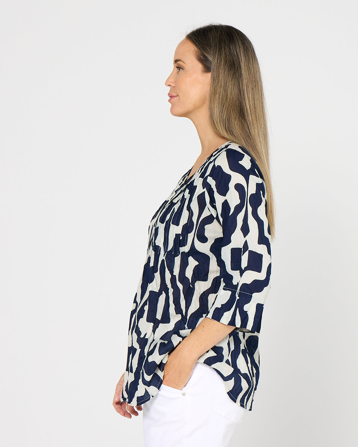 Tina Pleated Top - Bold Art Navy