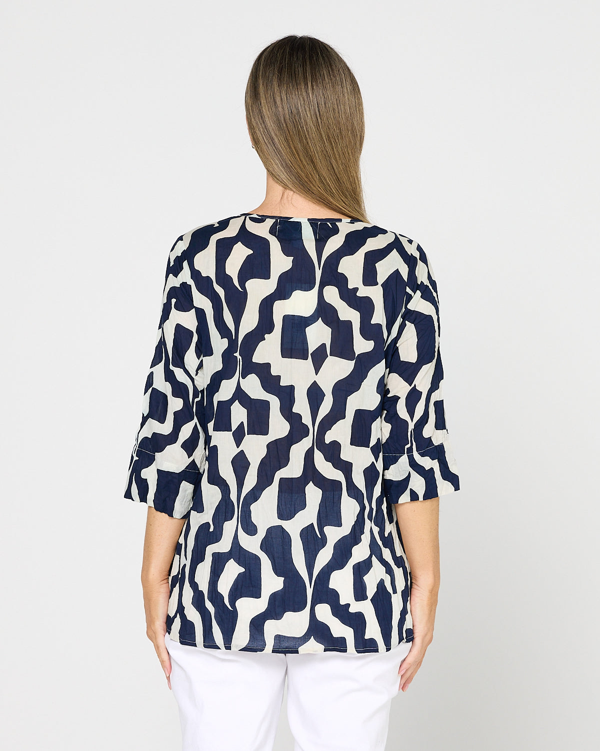 Tina Pleated Top - Bold Art Navy
