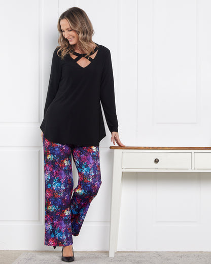 Krista Wide Leg Pants - Rainbow Floral Etch