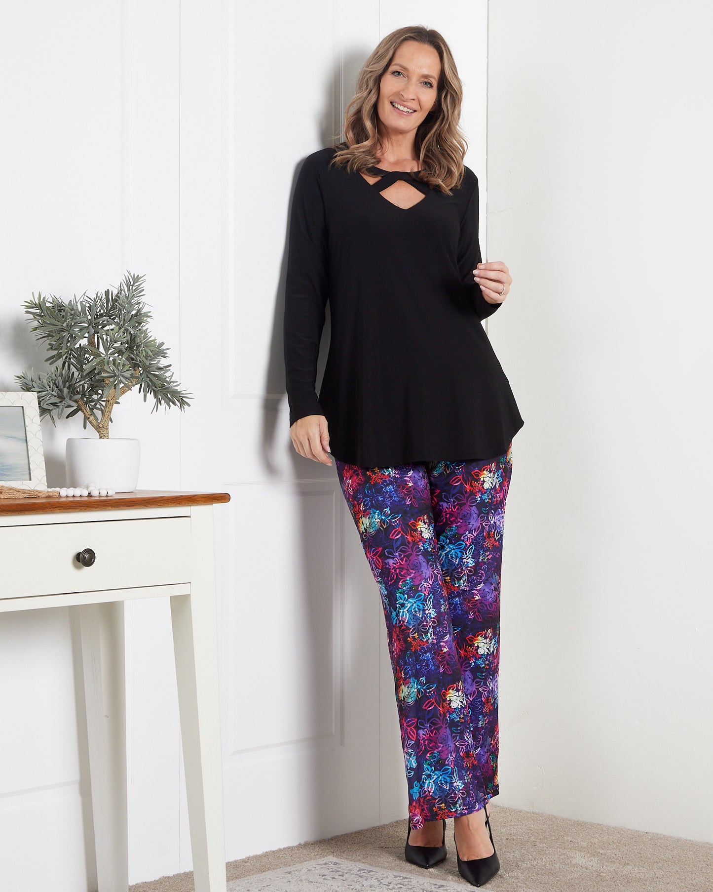 Krista Wide Leg Pants - Rainbow Floral Etch