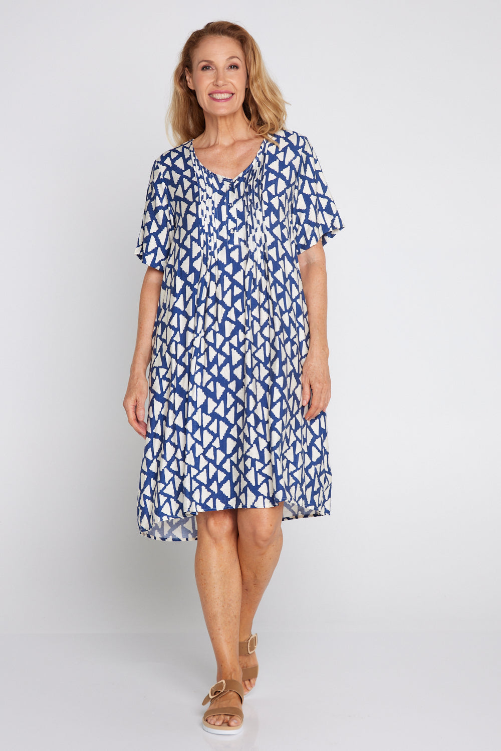 Mysha Dress - Navy/Ivory Geo Print