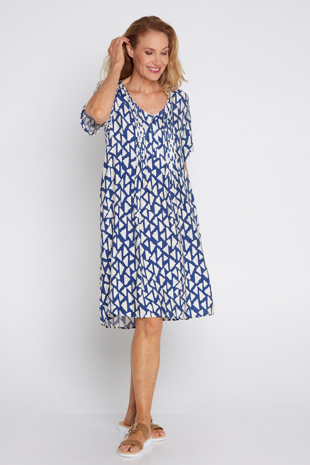 Mysha Dress - Navy/Ivory Geo Print