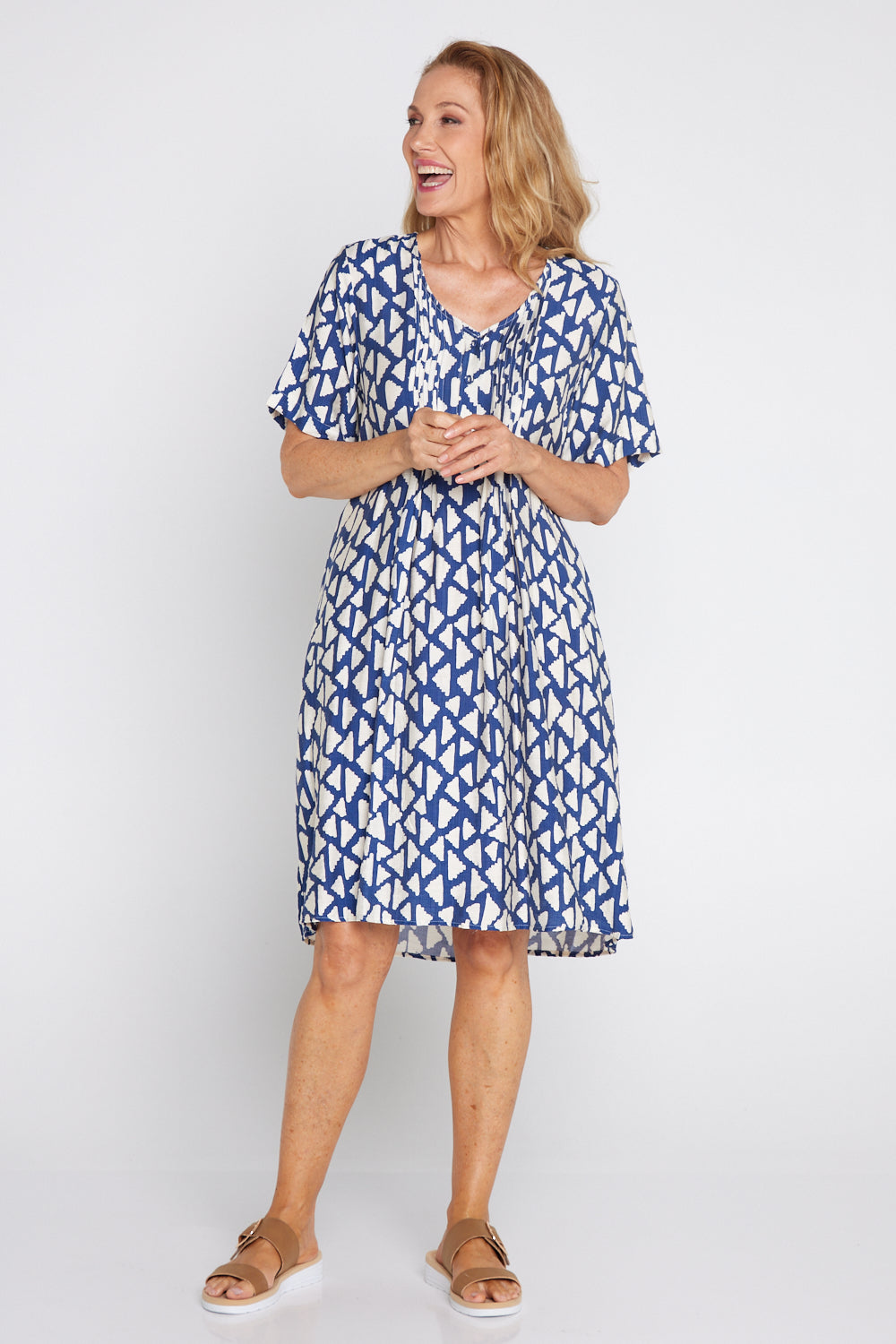 Mysha Dress - Navy/Ivory Geo Print