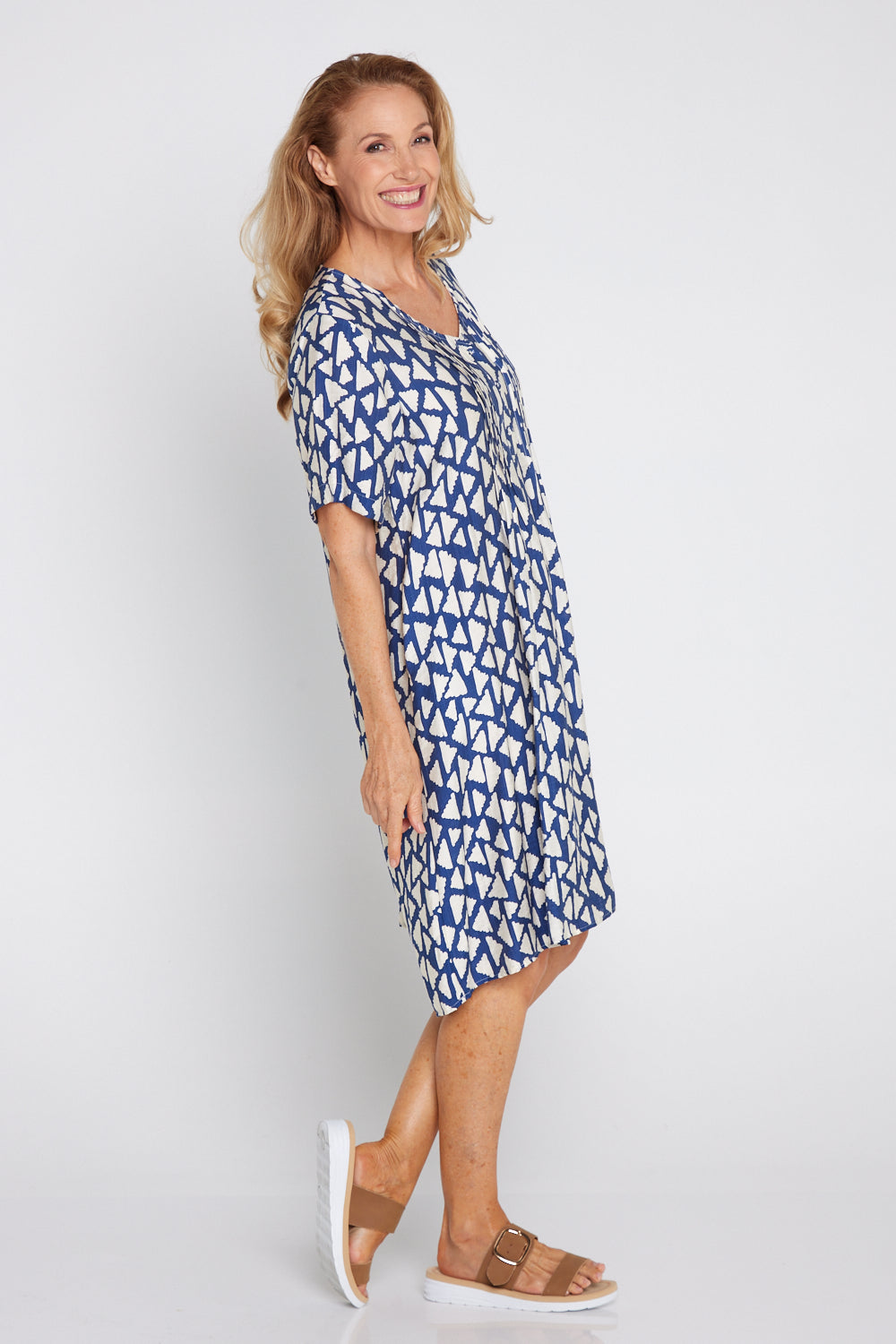 Mysha Dress - Navy/Ivory Geo Print