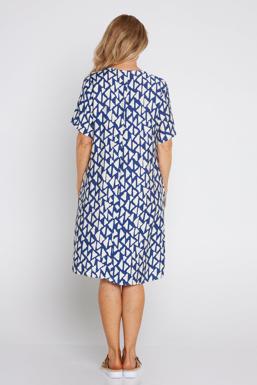 Mysha Dress - Navy/Ivory Geo Print