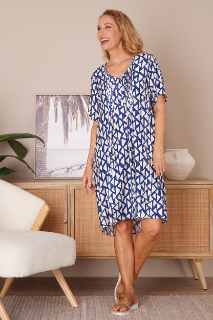 Mysha Dress - Navy/Ivory Geo Print