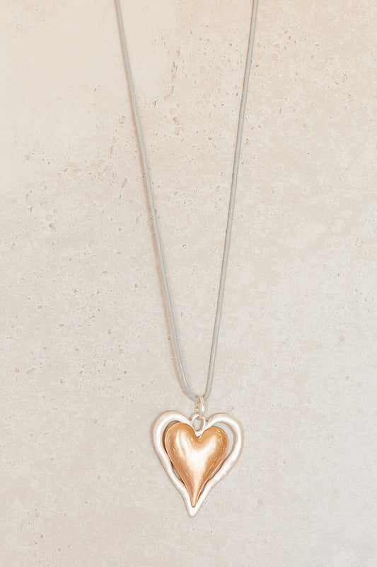 Two Tone Heart Necklace - Gold/Silver