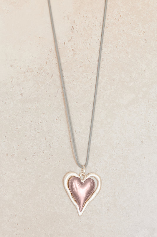 Two Tone Heart Necklace - Rose Gold/Silver