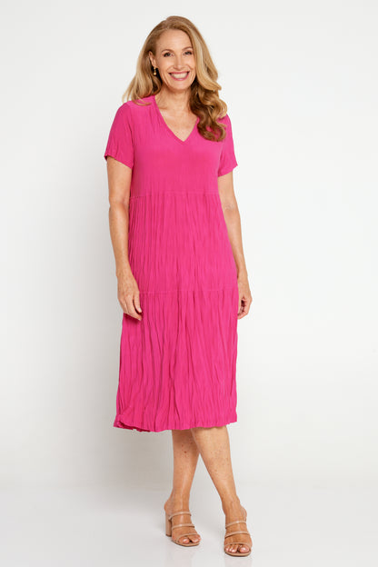 Stella Tiered Dress - Hot Pink