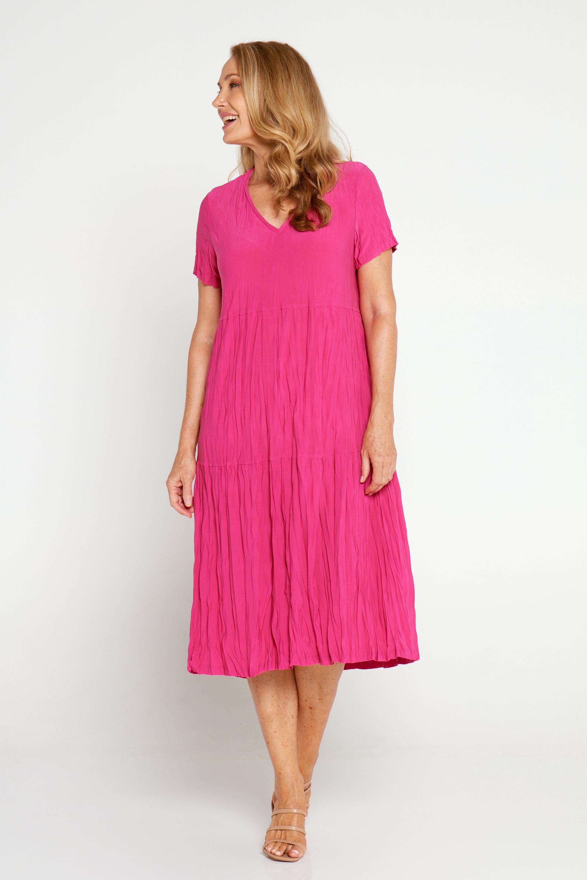 Stella Tiered Dress - Hot Pink | Mature Women's Pink Clothes