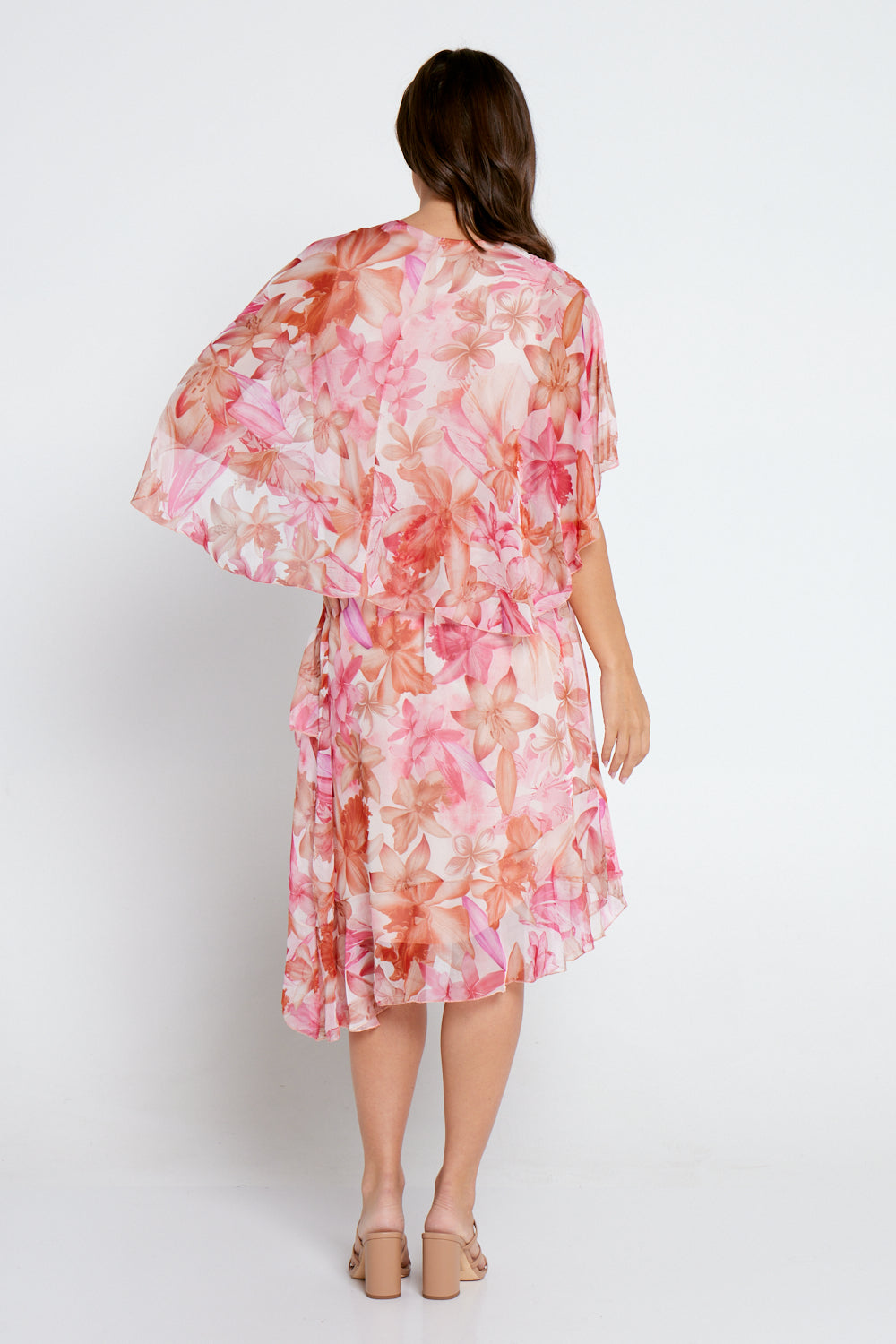 Natalia Chiffon Dress - Pink Tropical Floral